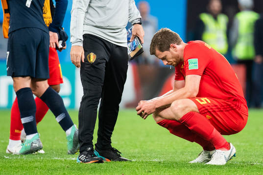 Jan Vertonghen of Belgium looks dejected