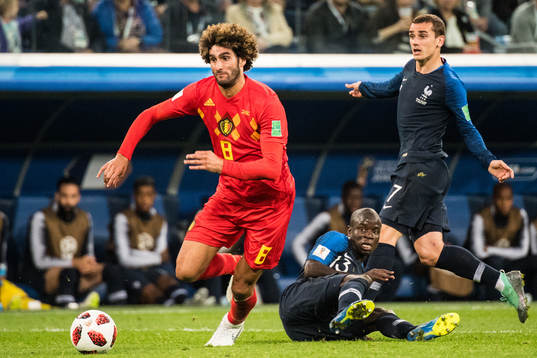 Marouane Fellaini of Belgium and Ngolo Kante of France