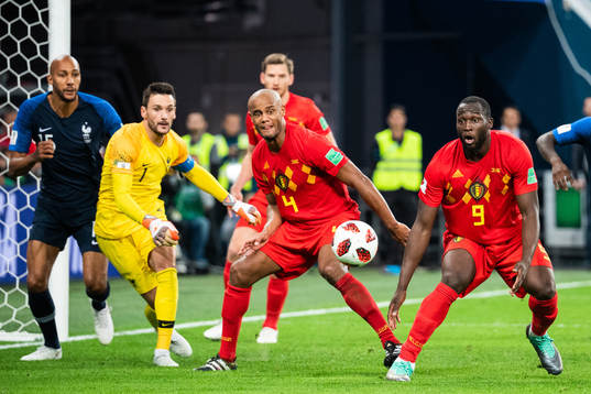Vincent Kompany and Romelu Lukaku of Belgium in front of