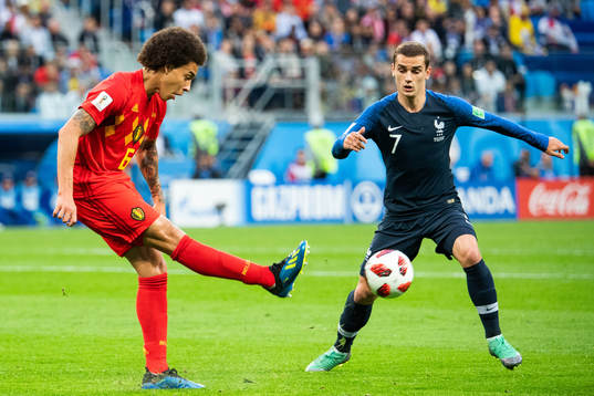 Axel Witsel of Belgium and Antoine Griezmann of France