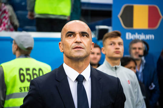 Head coach Roberto Martinez of Belgium enters the pitch