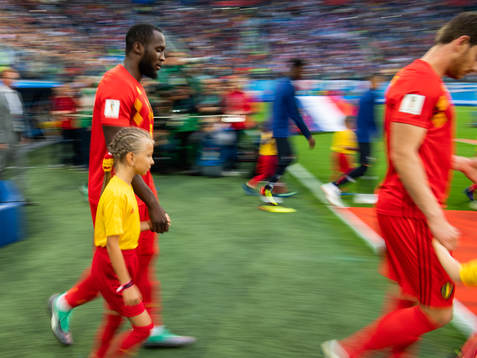 Romelu Lukaku of Belgium enters the pitch prior to the FIFA