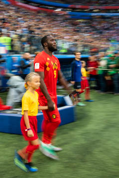 Romelu Lukaku of Belgium enters the pitch prior to the FIFA