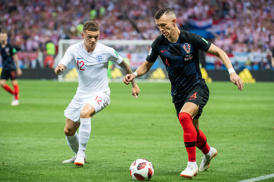 Kieran Trippier of England and Ivan Perisic of Croatia