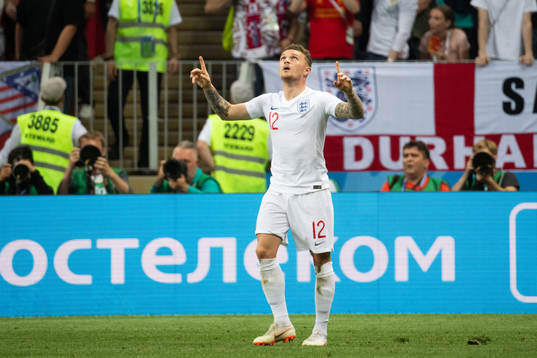 Kieran Trippier of England celebrates scoring 0-1
