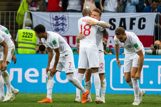 Goal scorer Kieran Trippier and Ashley Young of England