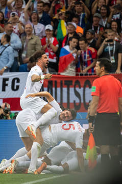 Kieran Trippier of England celebrates with team mates