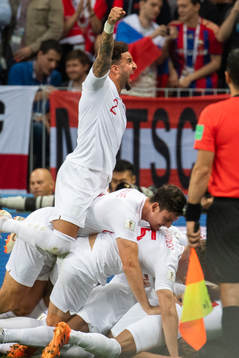 Kieran Trippier of England celebrates with team mates