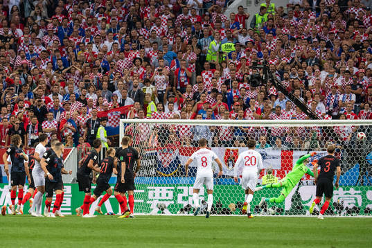 Kieran Trippier of England scores behind goalkeeper