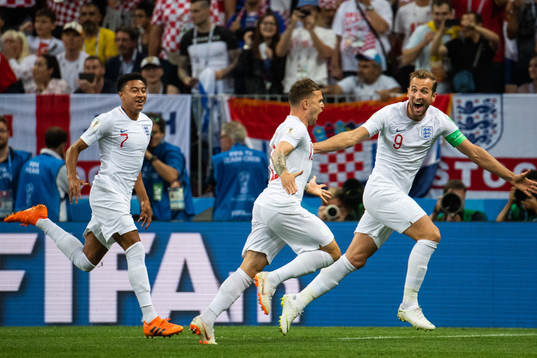 Kieran Trippier of England celebrate with Harry Kane