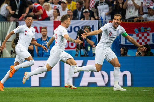 Kieran Trippier of England celebrate with Harry Kane
