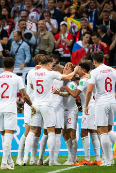 Kieran Trippier of England celebrates with team mates