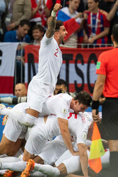 Kieran Trippier of England celebrates with team mates