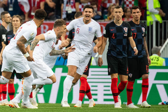 Kieran Trippier of England celebrates scoring 0-1