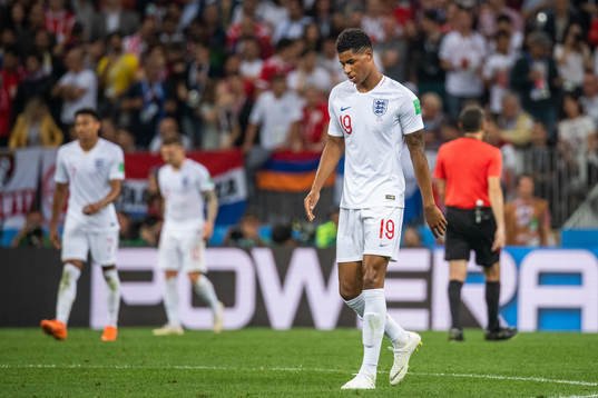 Marcus Rashford of England looks dejected