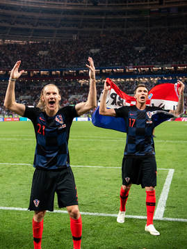 Domagoj Vida and Mario Mandzukic of Croatia cdlebrate