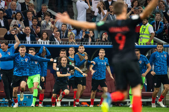 Luka Modric and Mario Mandzukic of Croatia celebrate