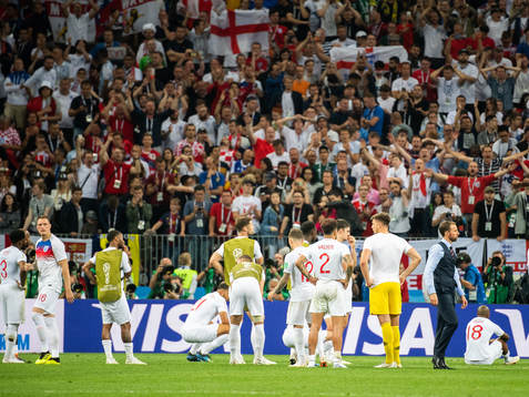 Players and head coach Gareth Southgate of England looks