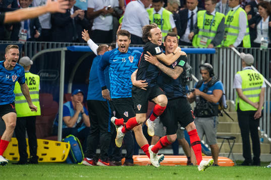 Luka Modric and Mario Mandzukic of Croatia celebrate