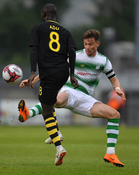 Ronan Finn of Shamrock Rovers in action against Enoch Kofi