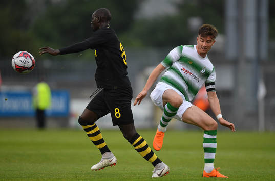 Ronan Finn of Shamrock Rovers in action against Enoch Kofi