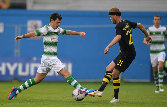 Joel Coustrain of Shamrock Rovers in action against Daniel