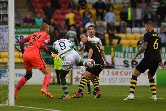 Dan Carr of Shamrock Rovers attempts a shot