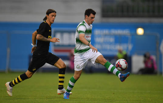 Joel Coustrain of Shamrock Rovers in action against