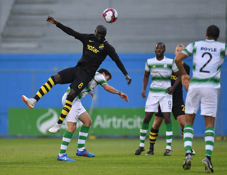 Enoch Kofi Adu of AIK in action against Dylan Watts of