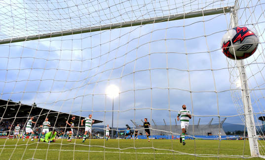 Daniel Sundgren of AIK, 5th from right, scores his side's