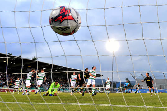 Daniel Sundgren of AIK, 5th from right, scores his side's