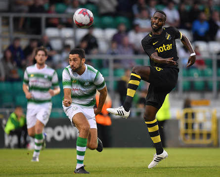 Henok Goitom of AIK in action against Roberto Lopes of