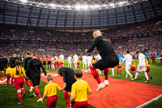 Players of Croatia and of England enters the pitch prior