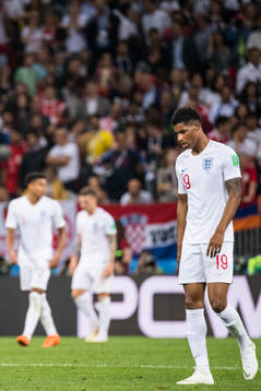 Marcus Rashford of England looks dejected