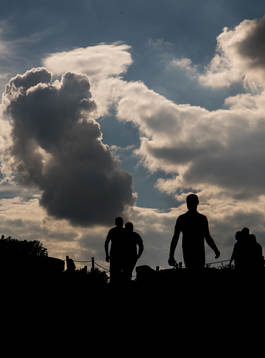General view of people in silhouettes