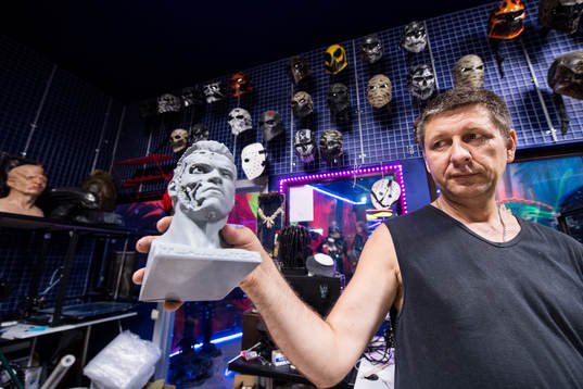 Igor Vladimir works with building the masks and bobys at
