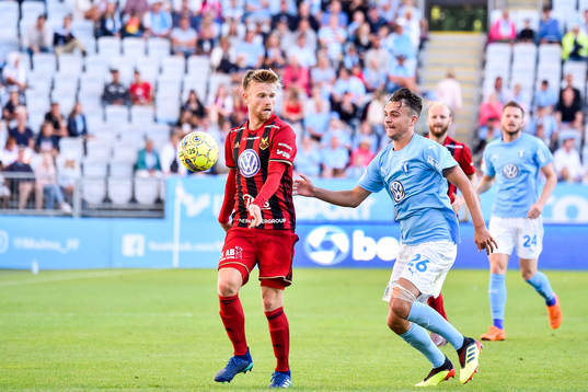 Östersunds Dennis Widegren och Malmö FFs Andreas Vindheim