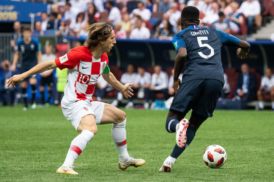 Luka Modric of Croatia and Samuel Umtiti of France