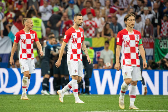 Domagoj Vida, Marcelo Brozovic and Luka Modric of Croatia