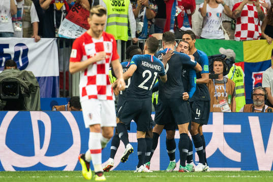 Antoine Griezmann of France celebrates with team mates