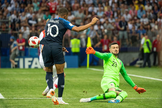 goalkeeper Danijel Subasic of Croatia saves an attempt from