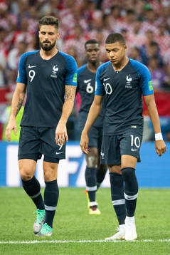 Olivier Giroud and Kylian Mbappe of France looks dejected