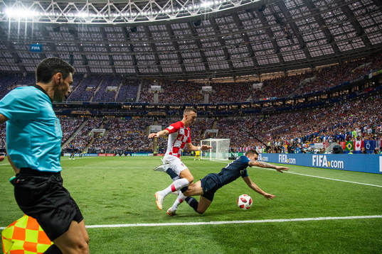 Ivan Perisic of Croatia and Lucas Hernandez of France