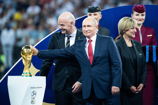 Vladimir Putin, president of Russia with his hand