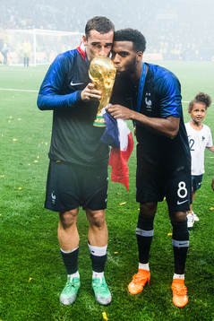 Antoine Griezmann and Thomas Lemar of France celebrate with