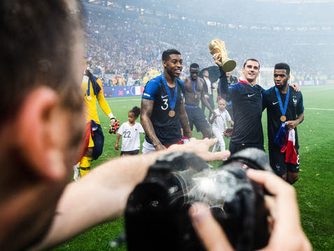 Presnel Kimpembe, Antoine Griezmann and Thomas Lemar of