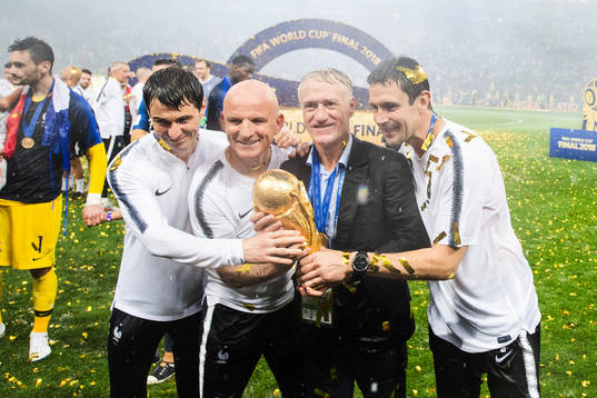 Head coach Didier Deschamps of France with team mates