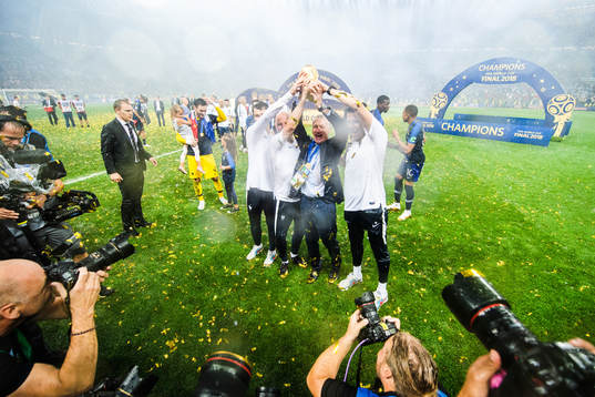 Head coach Didier Deschamps of France with team mates