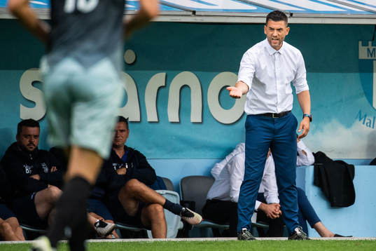 Head coach Bekim Isufi of Drita reacts