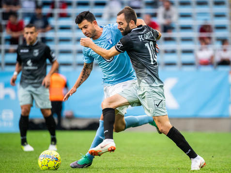 Behrang Safari of Malmö FF and Xhevdet Shabani of Drita